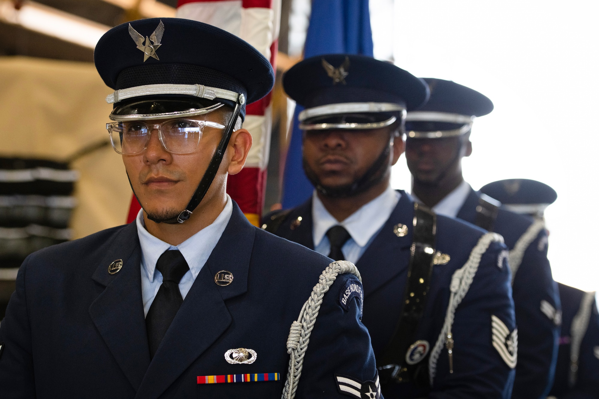 U.S. Air Force members stand in formation