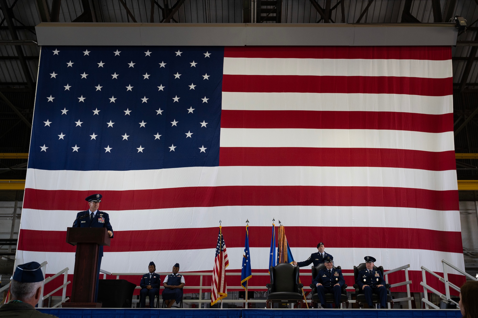 U.S. Air Force member provides remarks