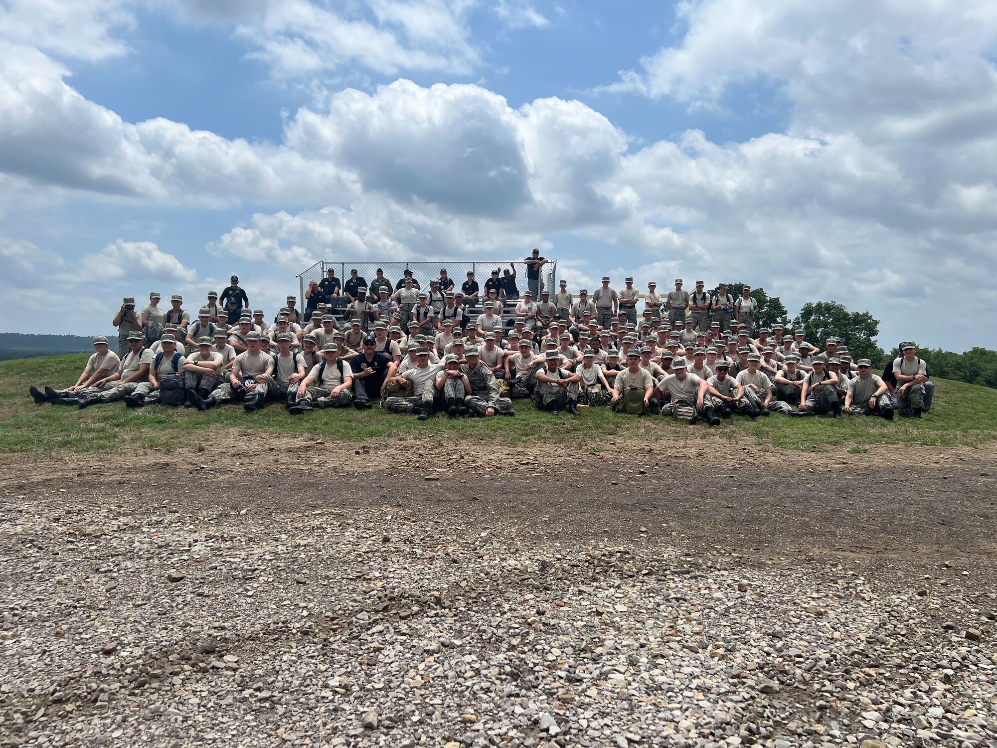 A group photo of all 133 Civil Air Patrol cadets at Razorback Range.