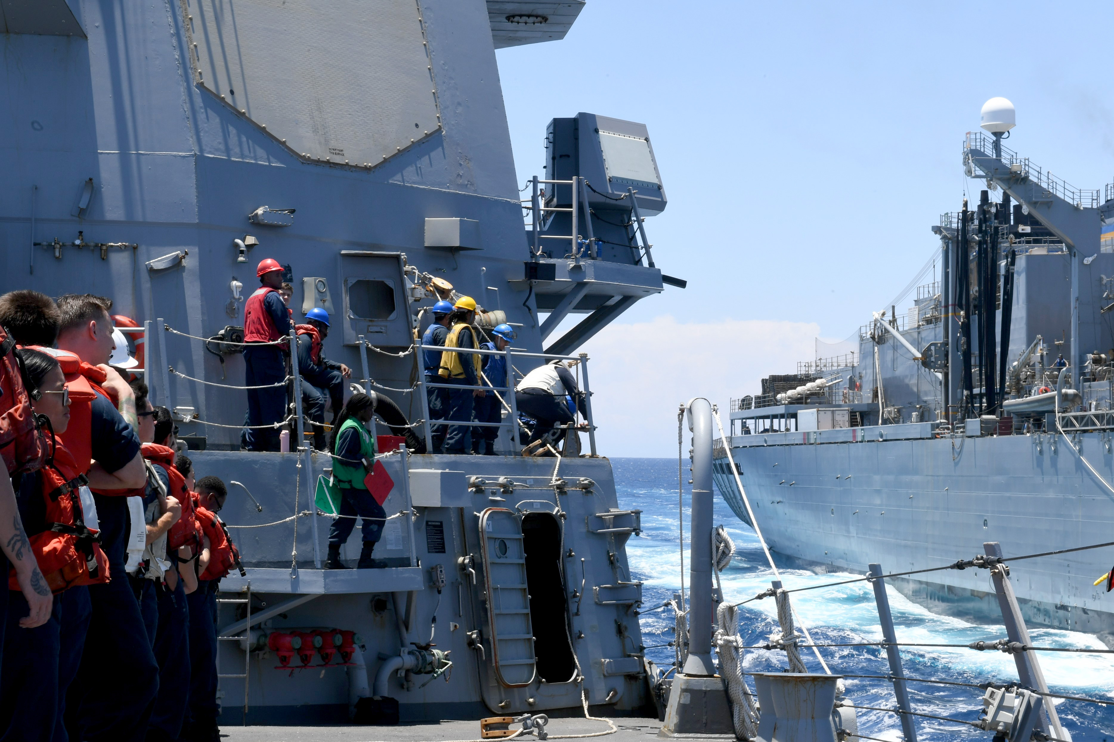 USS Mason (DDG 87) replenishment-at-sea with USNS Supply (T-AOE 6) in the Atlantic Ocean.