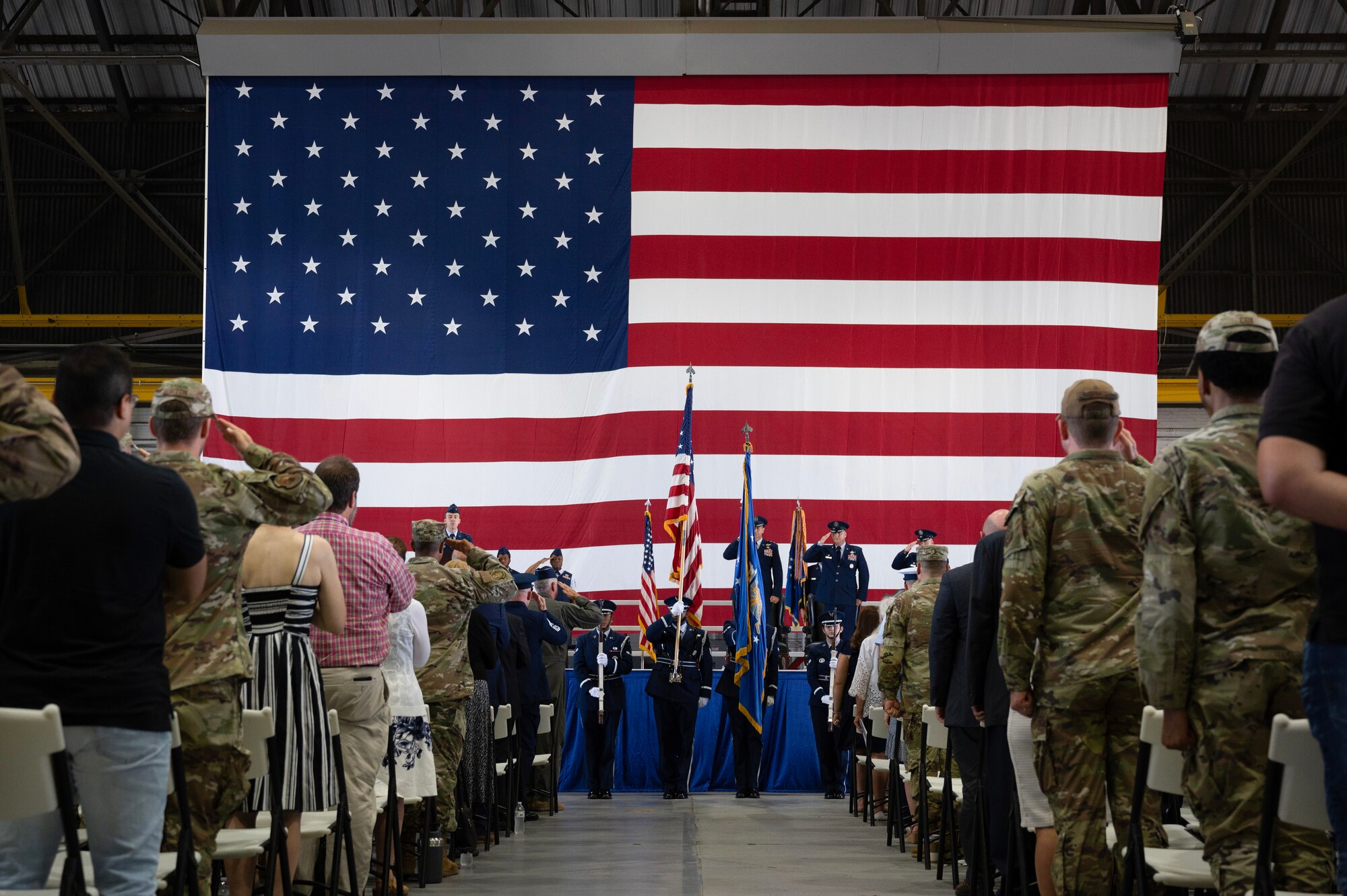 U.S. Air Force members post colors