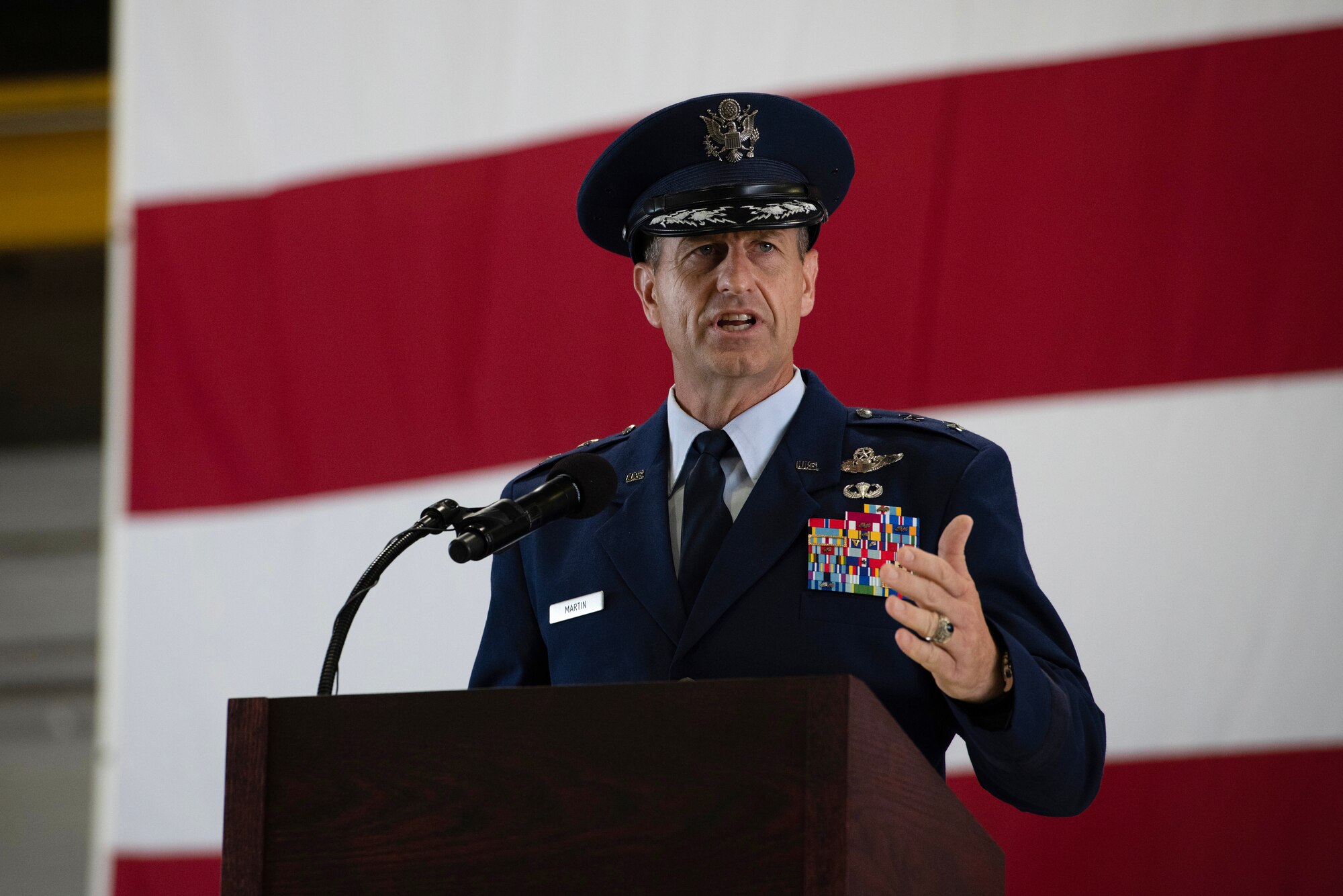 U.S. Air Force member provides remarks