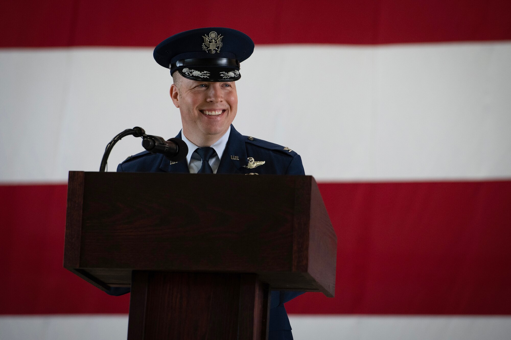 U.S. Air Force member provides remarks