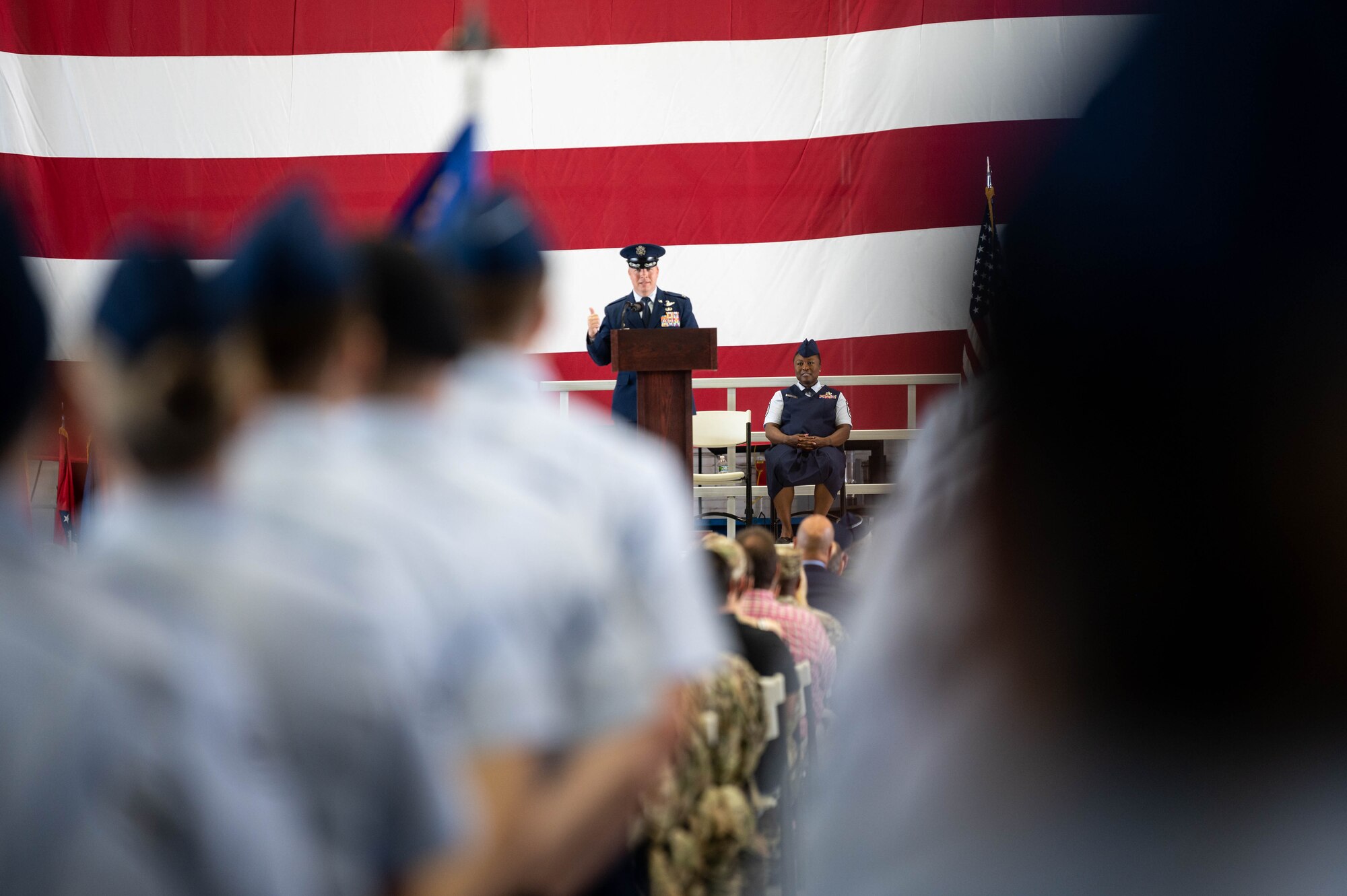 U.S. Air Force member provides remarks