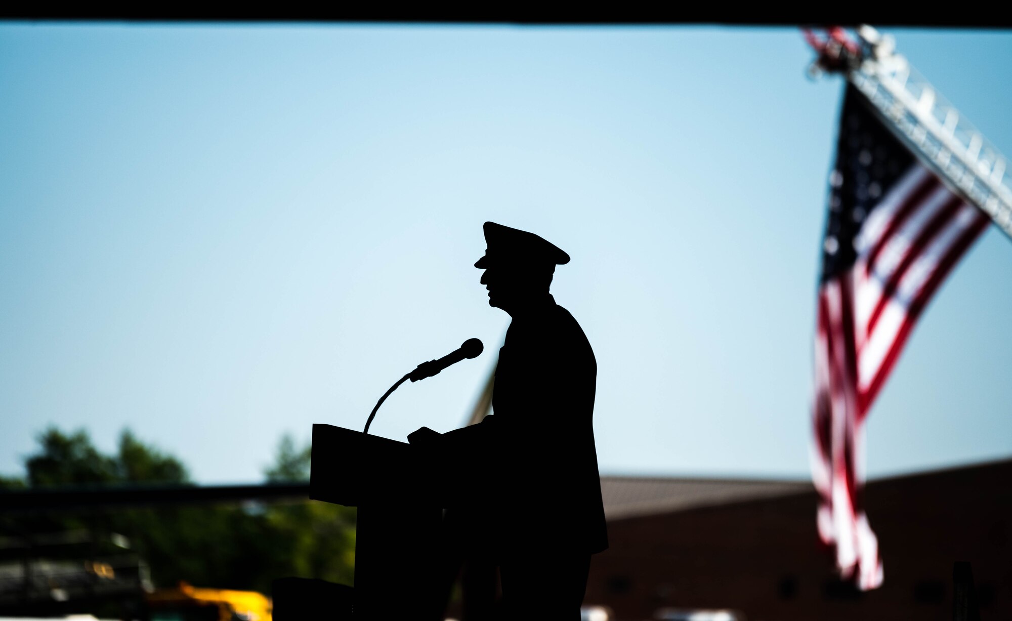 U.S. Air Force member provides remarks