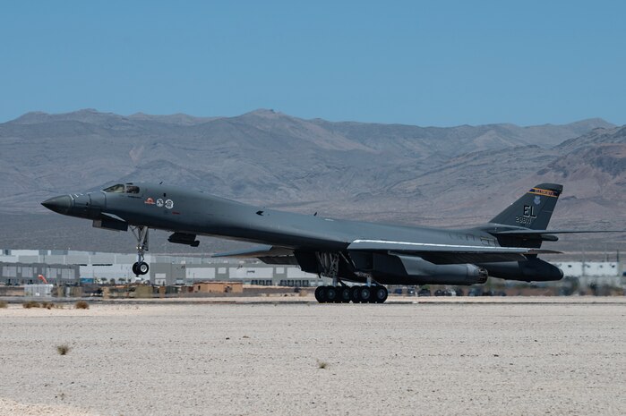 B-1 Lancer landing at Nellis AFB