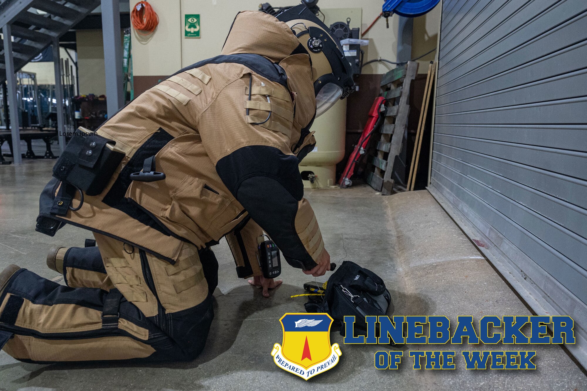 Photo of an EOD Airman disarming an improvised explosive device