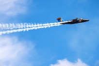 A Swedish Air Force SAAB-SK.60 performs at the Royal International Air Tattoo, at RAF Fairford, England, July 15, 2023. RIAT participation demonstrates U.S. commitment to European allies and partners while highlighting U.S. capabilities to a diverse audience, emphasizing unity, innovation, and a shared commitment to excellence. (U.S. Air Force photo by Staff Sgt. Eugene Oliver)