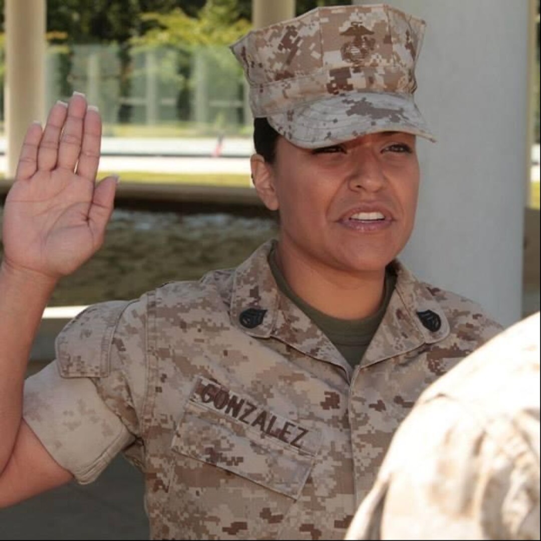 (Contributed Photo)  Then-Marine Staff Sgt. Lizette Gonzalez.  Gonzalez, now a Navy Lieutenant, recently concluded a tour aboard Naval Health Clinic Cherry Point as the Department Head of Patient Administration.