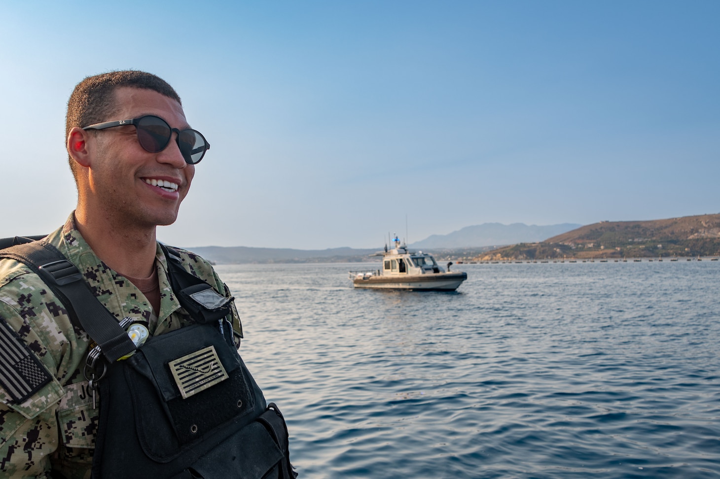 Sailors assigned to Naval Support Activity (NSA) Souda Bay participate in a Swimmer Attack Drill as part of an Antiterrorism Training Team Exercise at the NATO Marathi Pier Complex on July 11, 2023. NSA Souda Bay’s Navy Security Force works 24 hours a day, seven days a week and 365 days a year to safeguard personnel and prevent unauthorized access to equipment, installations, materiel and documents to protect against espionage, sabotage, damage and theft.