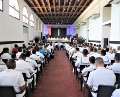 Sailors and Marines from 20 partner nations attend the official opening ceremony of UNITAS LXIV, at the Colombian Naval Museum, Cartagena, Colombia, July 12, 2023. UNITAS, which is Latin for “unity,” was conceived in 1959 and has taken place annually since first conducted in 1960. This year marks the 64th iteration of the world’s longest-running annual multinational maritime exercise. Additionally, this year the Colombian Navy will celebrate its bicentennial. The exercise focuses on enhancing interoperability amongst the partnered nations and joint forces during littoral and amphibious operations in order to build on existing regional partnerships and create new enduring relationships that promote peace, stability and prosperity in the U.S. Southern Command’s area of responsibility.