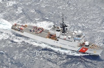 Crewmembers aboard the Coast Guard Cutter Bear stand in formation symbolizing the cutter's 30 years of service. The cutter was formally commissioned on February 4, 1983 and is the first of thirteen 'Famous Class' 270-foot medium endurance cutters