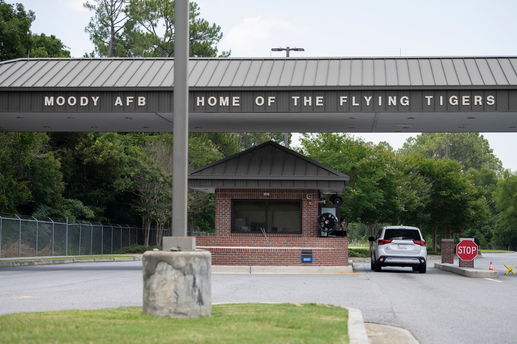 A photo of an installation gate at Moody Air Force Base, Georgia.