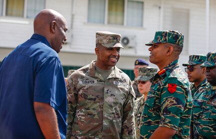 The TRADEWINDS23 Exercise held its opening ceremony at Camp Ayanganna, Guyana. is a multi-domain, Army South-planned, exercise with training in ground, air, sea, and cyber operations. Exercising in these domains will enhance participating nations’ ability to improve security and response while increasing cooperative ties through building skills in interdiction, security, and interagency cooperation.