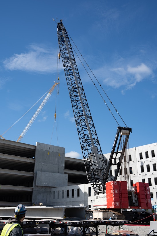 Construction continues on the North Parking Garage on the site of the Louisville VA Medical Center May 3, 2023.