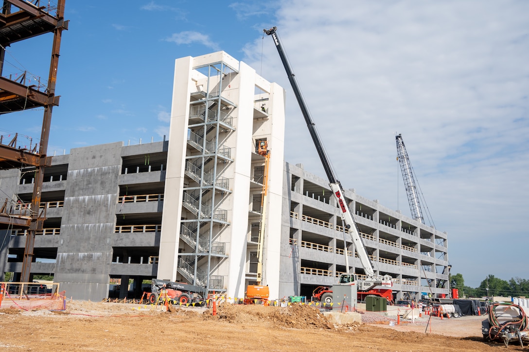 Construction continues on the North Parking Garage on the site of the Louisville VA Medical Center June 14, 2023.
