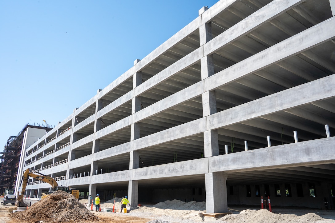 Construction continues on the North Parking Garage on the site of the Louisville VA Medical Center July 12, 2023.