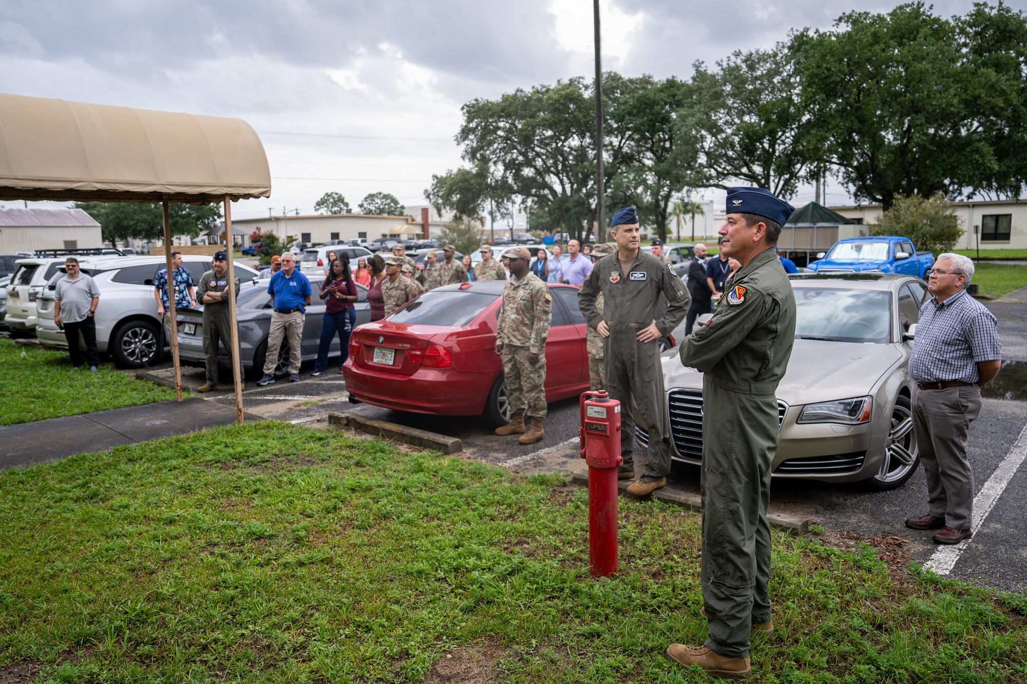 Members from the 350th Spectrum Warfare Wing gather for a ribbon cutting ceremony for new office spaces at Eglin Air Force Base, Fla., July 14, 2023. The new space features 2,300 square feet of workspace including 40 additional workstations. (Courtesy Photo)