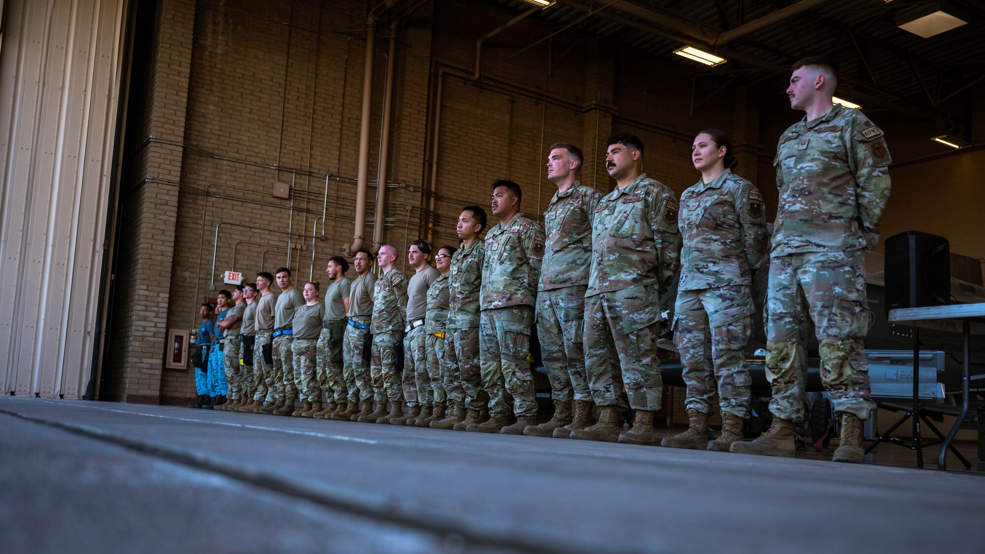 U.S. Air Force Airmen assigned to the 56th Fighter Wing participate in the second quarter weapons load competition