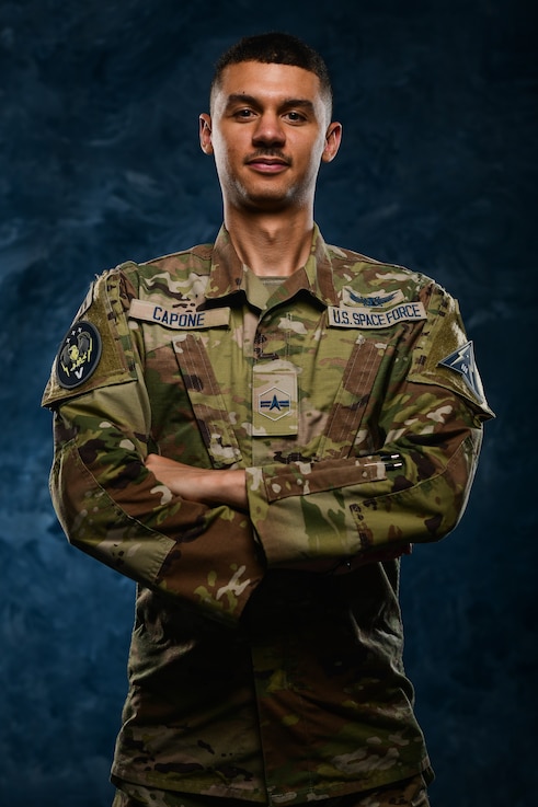  U.S. Space Force Spc. 3 Kevin Capone poses for an official photo.