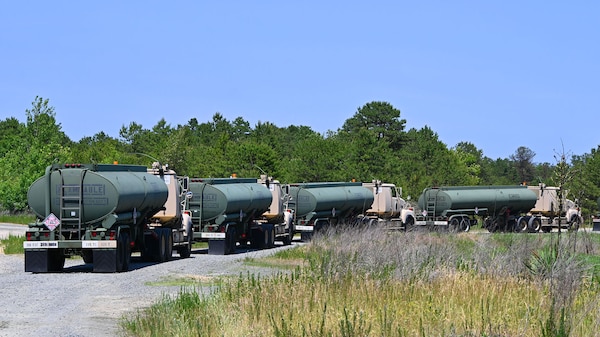 military fuel trucks lined up