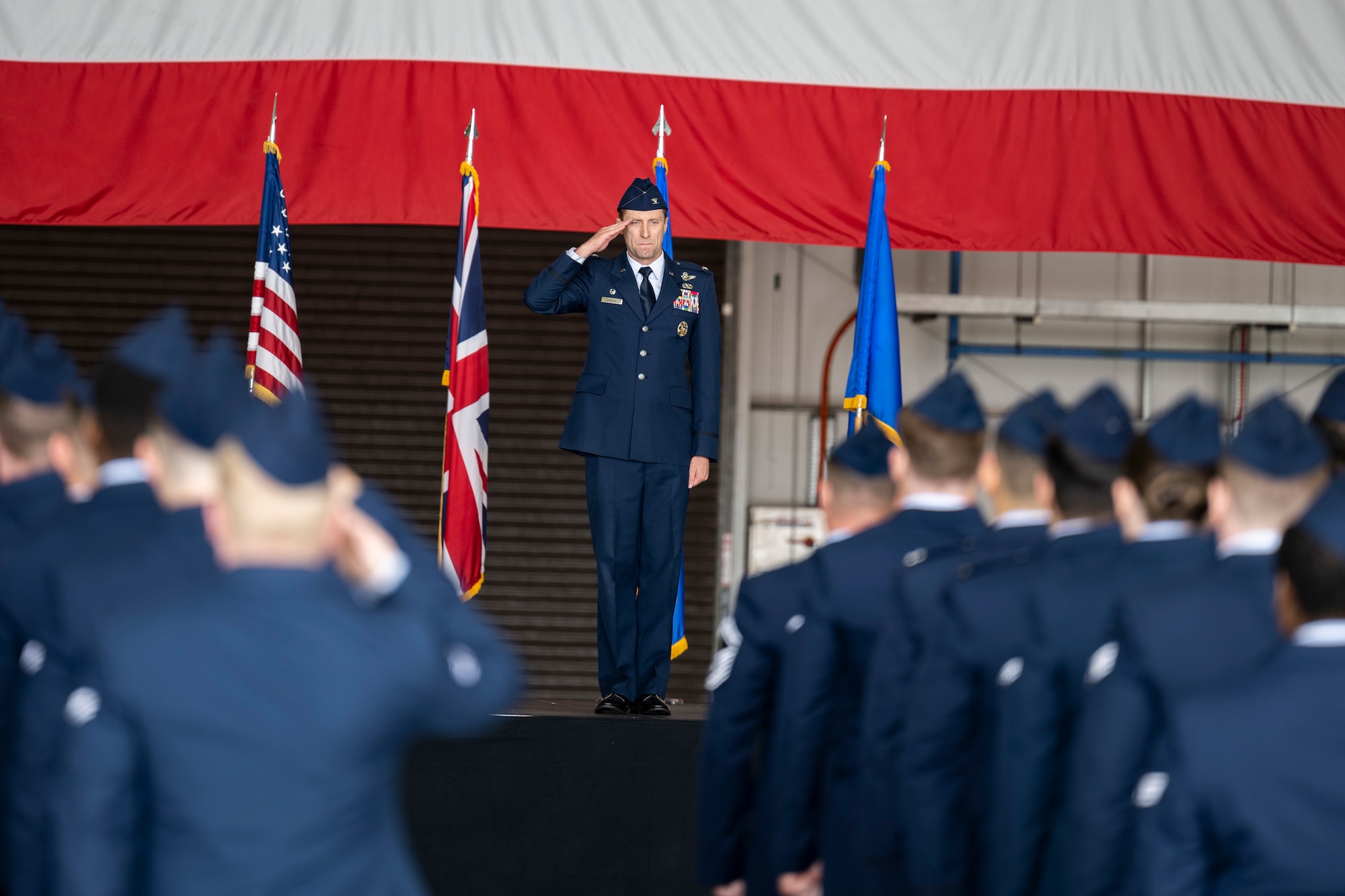U.S. Air Force Maj. Gen. Derek France, Third Air Force commander, presided over the ceremony as Col. Gene Jacobus relinquished command to Col. Ryan Garlow.