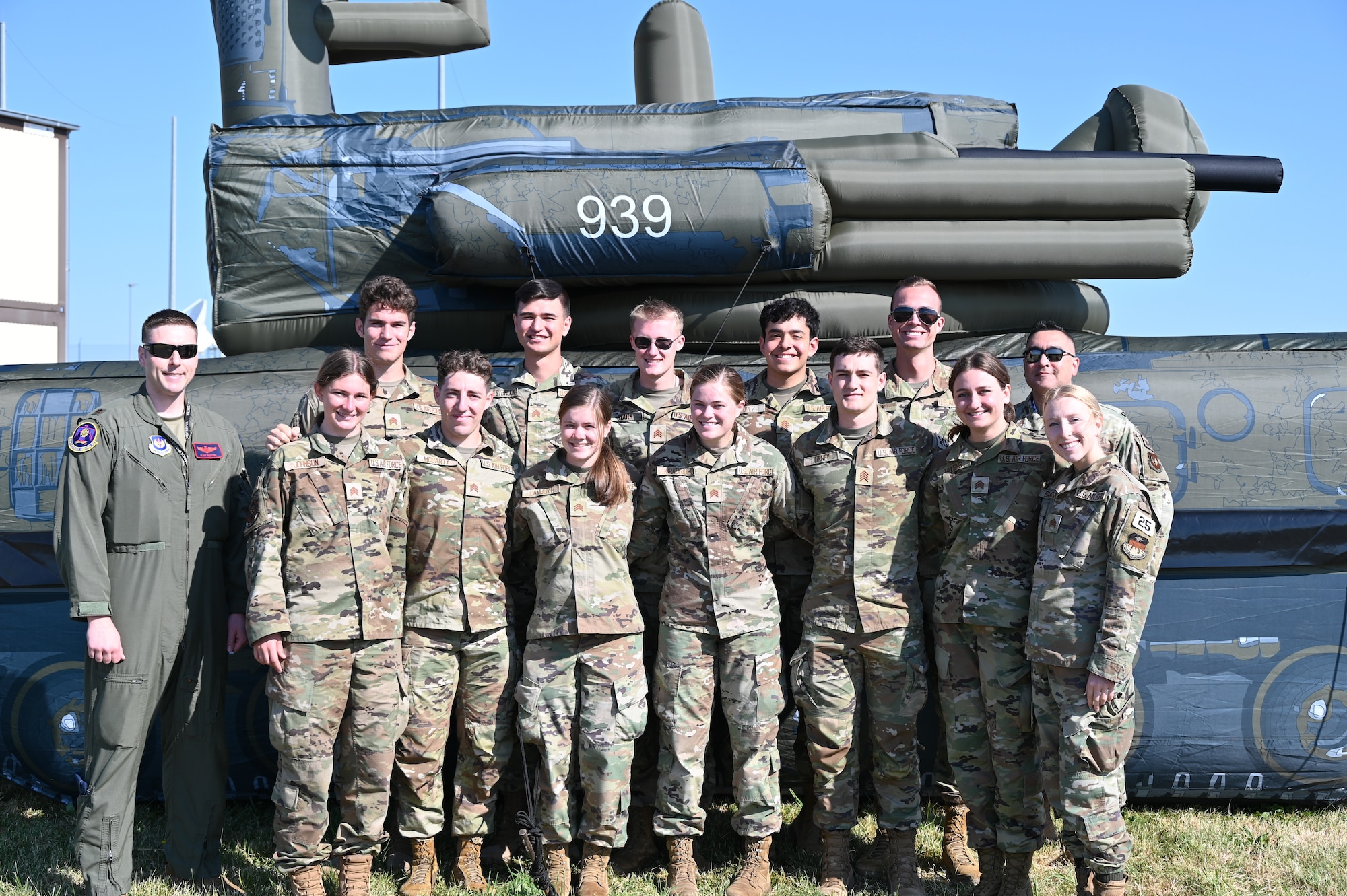 Group photo of USAF Cadets after a tour of the 19th Electronic Warfare Squadron.