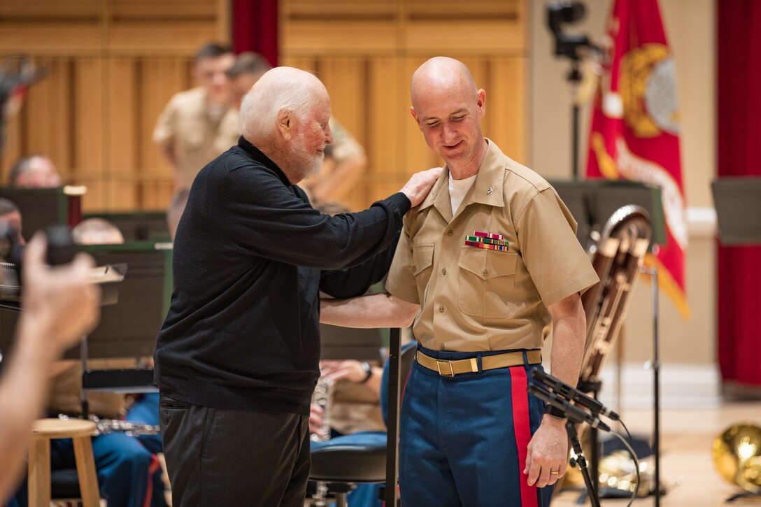 John Williams and Marine Band Director Col. Jason Fettig during rehearsal on July 15, 2023.
(U.S. Marine Corps photo by Staff Sgt. Chase Baran/Released)