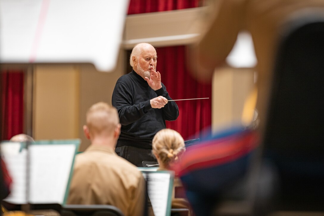 Composer and Conductor John Williams leads the United States Marine Band in rehearsal on July 15, 2023, the day before its 225th anniversary concert at The Kennedy Center for the Performing Arts. The Marine Band will perform a program entirely comprised of Williams' work, marking the fourth such collaboration between the artist and ensemble since 2003.
(U.S. Marine Corps photo by Staff Sgt. Chase Baran/Released)