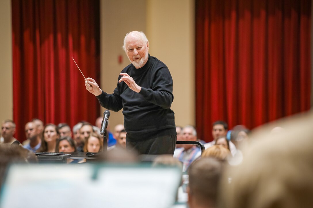 Composer and Conductor John Williams leads the United States Marine Band in rehearsal on July 15, 2023, the day before its 225th anniversary concert at The Kennedy Center for the Performing Arts. The Marine Band will perform a program entirely comprised of Williams' work, marking the fourth such collaboration between the artist and ensemble since 2003.
(U.S. Marine Corps photo by Gunnery Sgt. Brian Rust/Released)