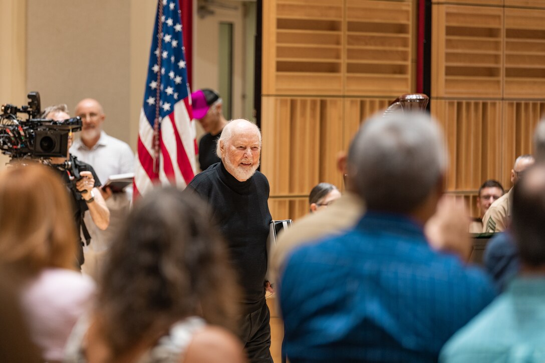 John Williams enters John Philip Sousa Band Hall to rehearse with the Marine Band on July 15, 2023.
(U.S. Marine Corps photo by Staff Sgt. Chase Baran/Released)