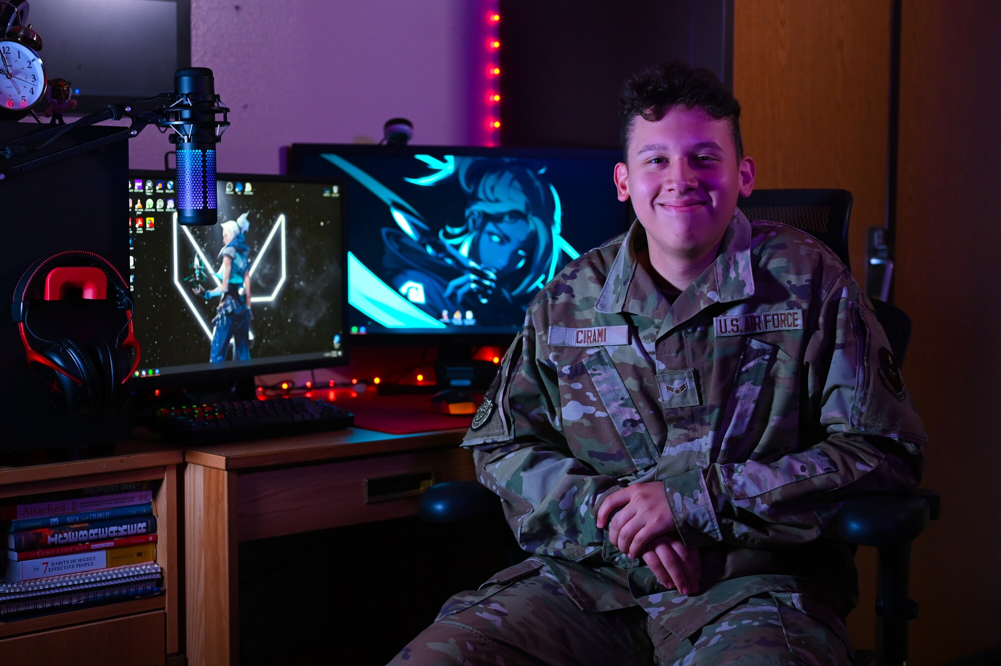 U.S. Air Force Airman 1st Class Kevin Cirami, 47th Operations Support Squadron air traffic controller and member of the Laughlin Gaming Team, sits at a computer at Laughlin Air Force Base, Texas, July 10, 2023.