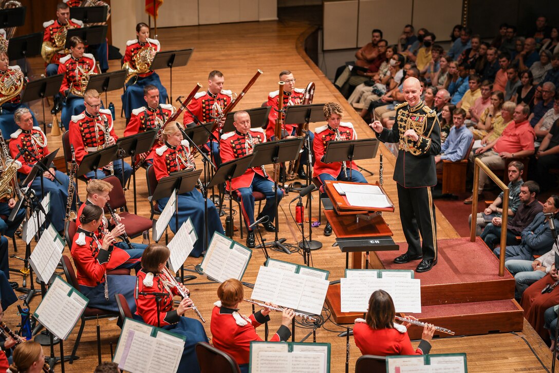 Col. Jason K. Fettig conducts "The President's Own" United States Marine Band for its 225th anniversary concert at The Kennedy Center for the Performing Arts on July 16, 2023. The concert featured the music of composer John Williams, who later conducted the second half of the concert.
(U.S. Marine Corps photo by Gunnery Sgt. Brian Rust/released)
