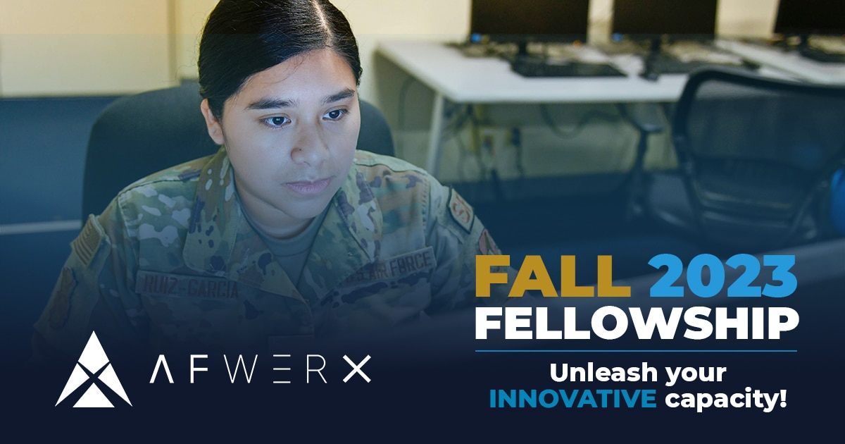AFWERX, the innovation arm of the Department of the Air Force and a directorate within the Air Force Research Laboratory, is accepting applications for its Traditional fall fellowship program July 17 to Aug. 18. (U.S. Air Force graphic by Paul Mihaly)