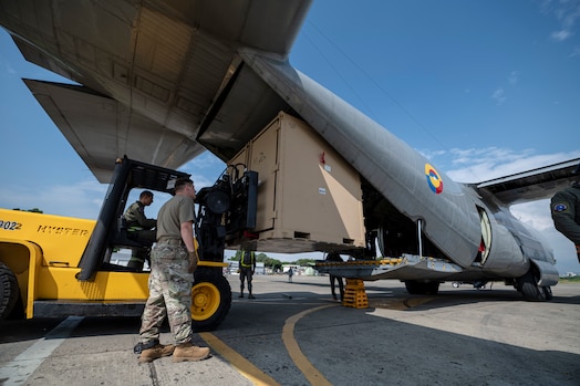  Teams load the Olympus Bolt intelligence, surveillance and reconnaissance and Multi-band Assessment of the Communication Environment (MACE) systems onto a Colombian Air Force C-130 as part of Operation Thundergun Express, a 21-day space deployment exercise nested under Resolute Sentinel 23. This quick move demonstrates the proactive maneuver concept for space Agile Combat Employment, as the space team used portable commercial off-the-shelf systems for the exercise.