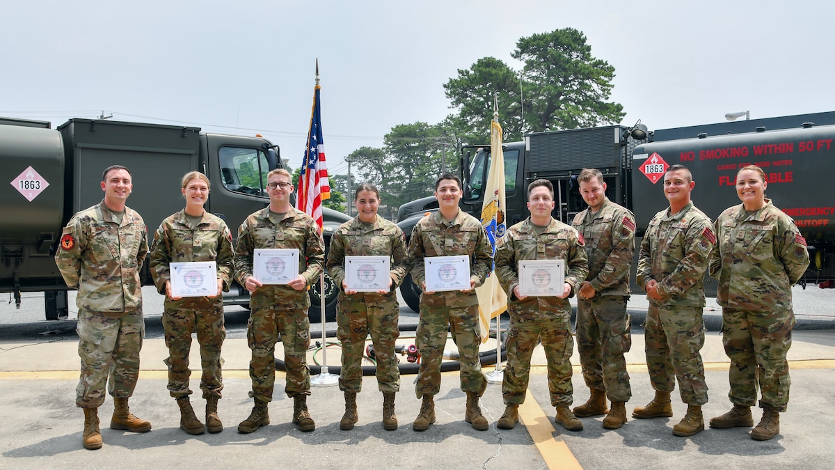 A group photo of the graduates of the 177th Fighter Wing's first Petroleum, Oils and Lubricants Multi-Capable Airman training.