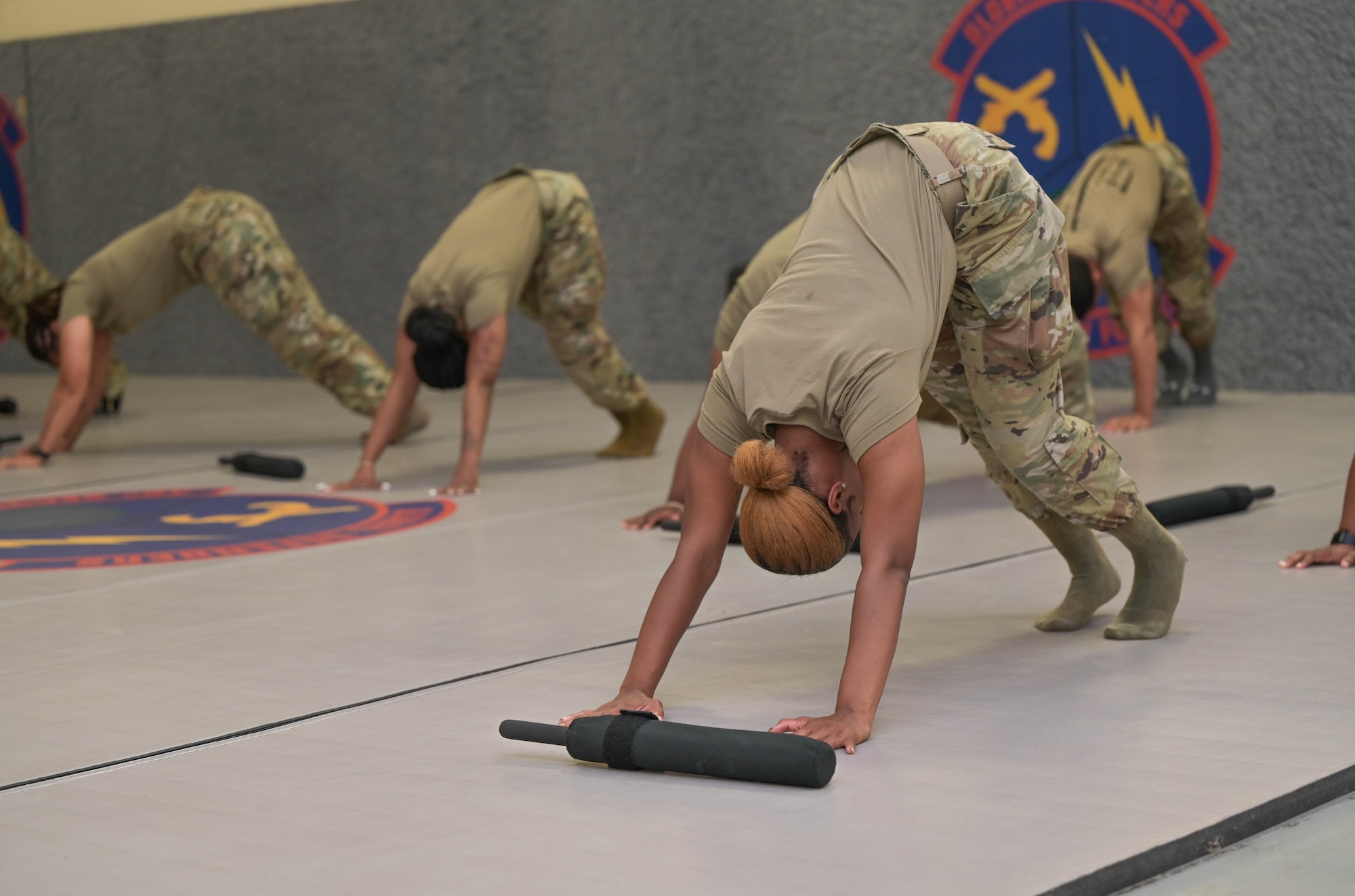 people stretch before training