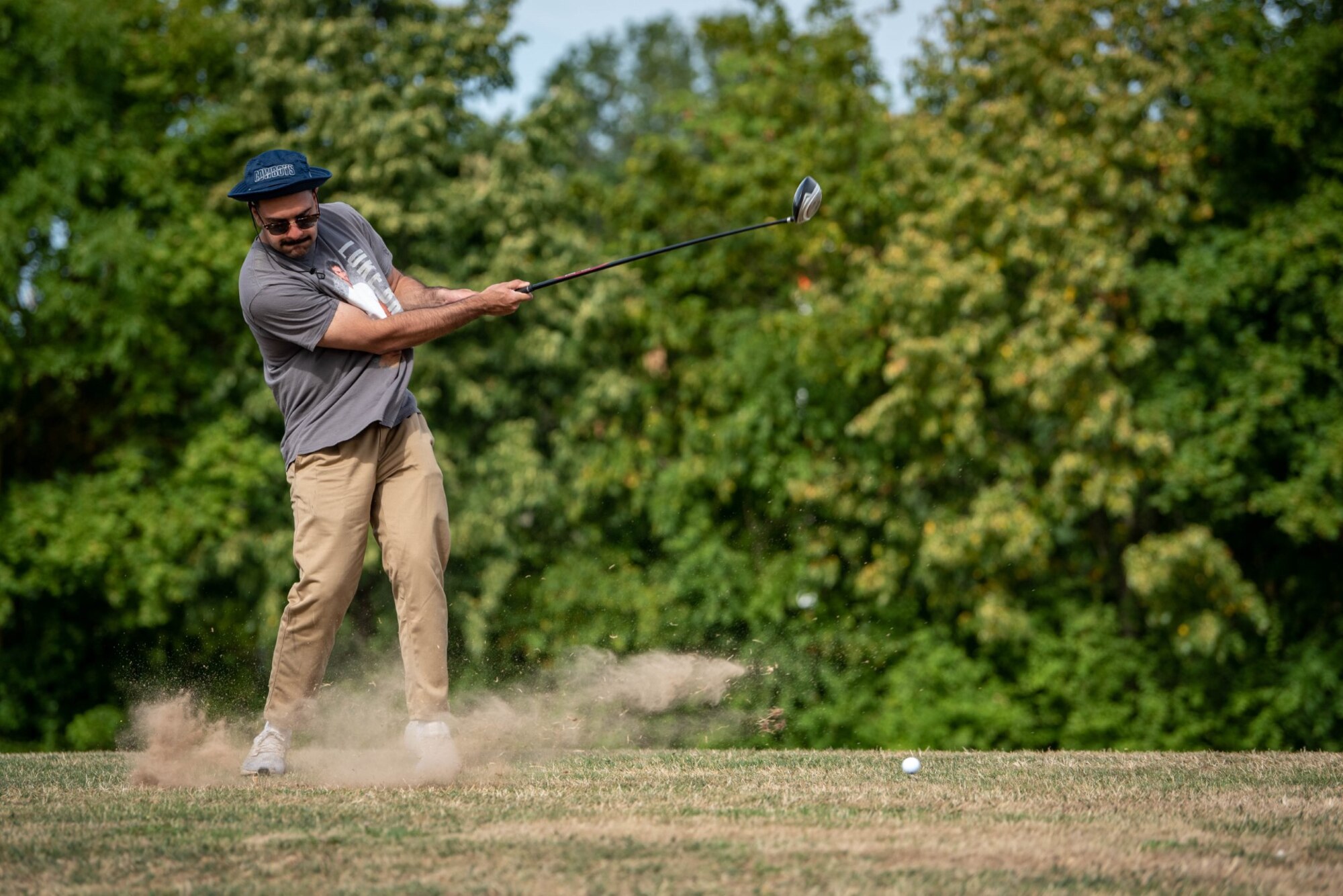 U.S. Air Force Senior Airman Fazal Malik, 52nd Civil Engineering Squadron sub-amp manager, tees off during the annual Air Force Sergeants Association Chapter 1681s’ golf tournament .