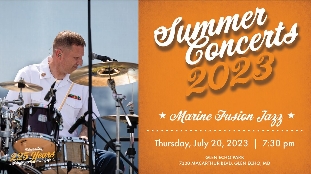 Marine Fusion Jazz to perform Thursday, July 20 at 7:30 p.m. at Glen Echo Park in Maryland.