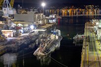 USS Connecticut (SSN 22) enters Dry Dock 5 at Puget Sound Naval Shipyard & Intermediate Maintenance Facility, July 11, 2023, in preparation for its upcoming Extended Docking Selected Restricted Availability. Dry Dock 5 was recently re-certified after undergoing seismic upgrades. (U.S. Navy photo by Wendy Hallmark)