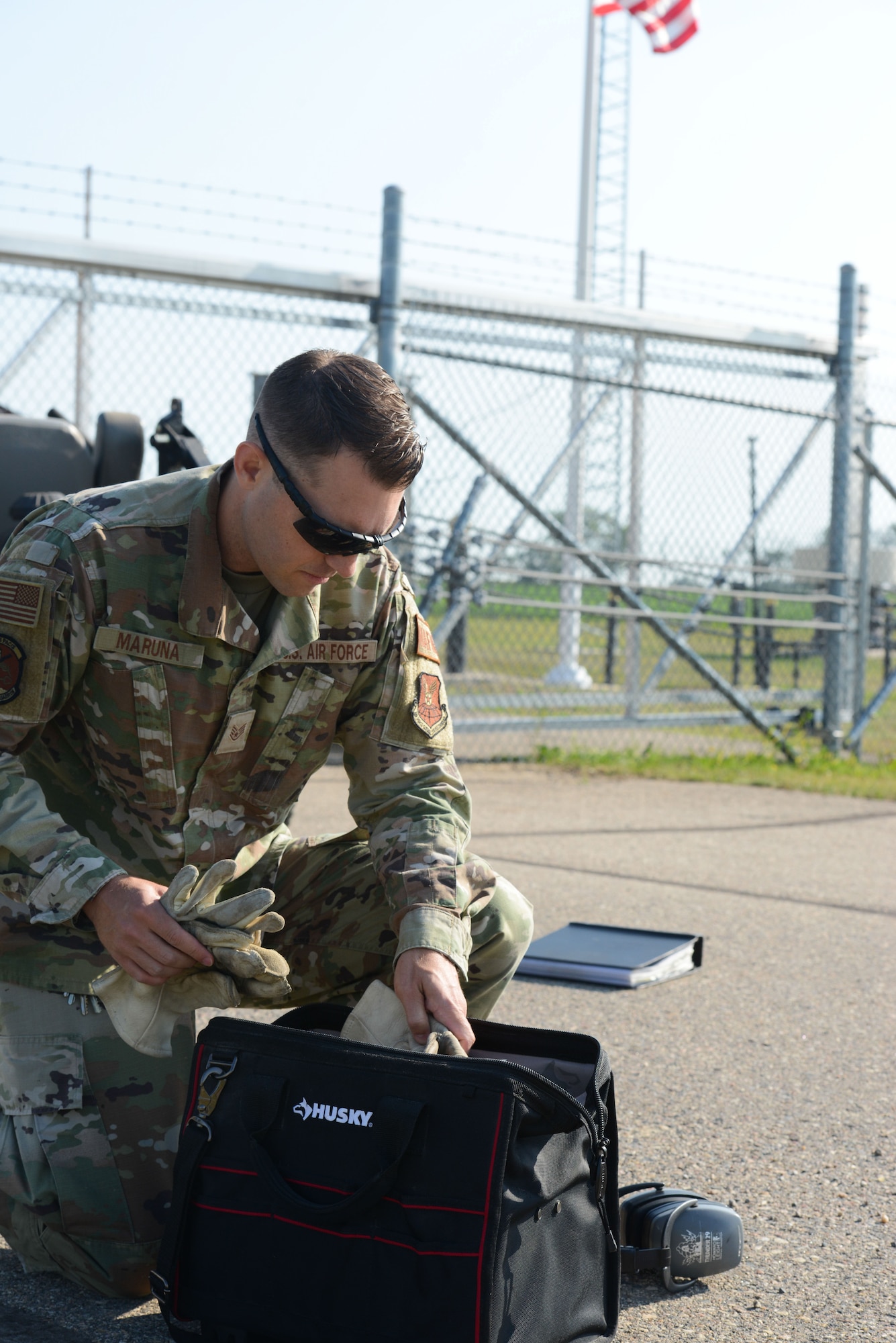 U.S. Air Force Staff Sgt. Edward Maruna, 742nd Missile Squadron facility manager, prepares for his daily equipment check at Minot Air Force Base, North Dakota, July 7, 2023. As the facility manager, Maruna is responsible for the functionality and maintenance of the equipment on the missile site. Missile sites are essential to the United States’ strategy of nuclear deterrence. (U.S. Air Force photo by Airman 1st Class Trust Tate)