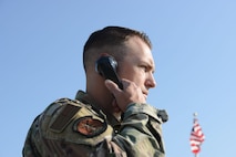 U.S. Air Force Staff Sgt. Edward Maruna, 742nd Missile Squadron facility manager, speaks to the 91st Security Forces Group at Minot Air Force Base, North Dakota, July 7, 2023. If the 91st SFG has any concerns or questions about the Missile Alert Facility, he is their first point of contact. (U.S. Air Force photo by Airman 1st Class Trust Tate)