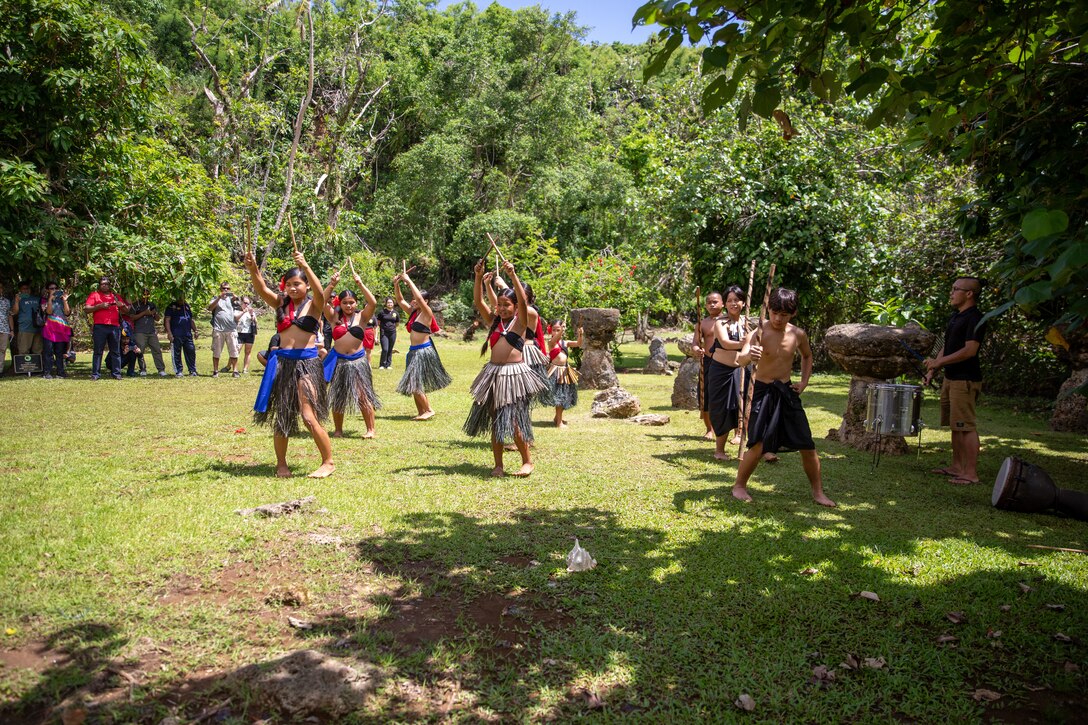 Chamorro locals perform a traditional dance during a demonstration as a part of the riverboat tour, Valley of the Latte, Talofofo, Guam, July 15 2023. Disaster response exercise and exchange (DREE) aims to enhance regional cooperation and camaraderie, strengthen disaster response capabilities, and improve overall strategies, mechanisms, and coordination efforts. (U.S. Army photo by Spc. Elizabeth MacPherson)