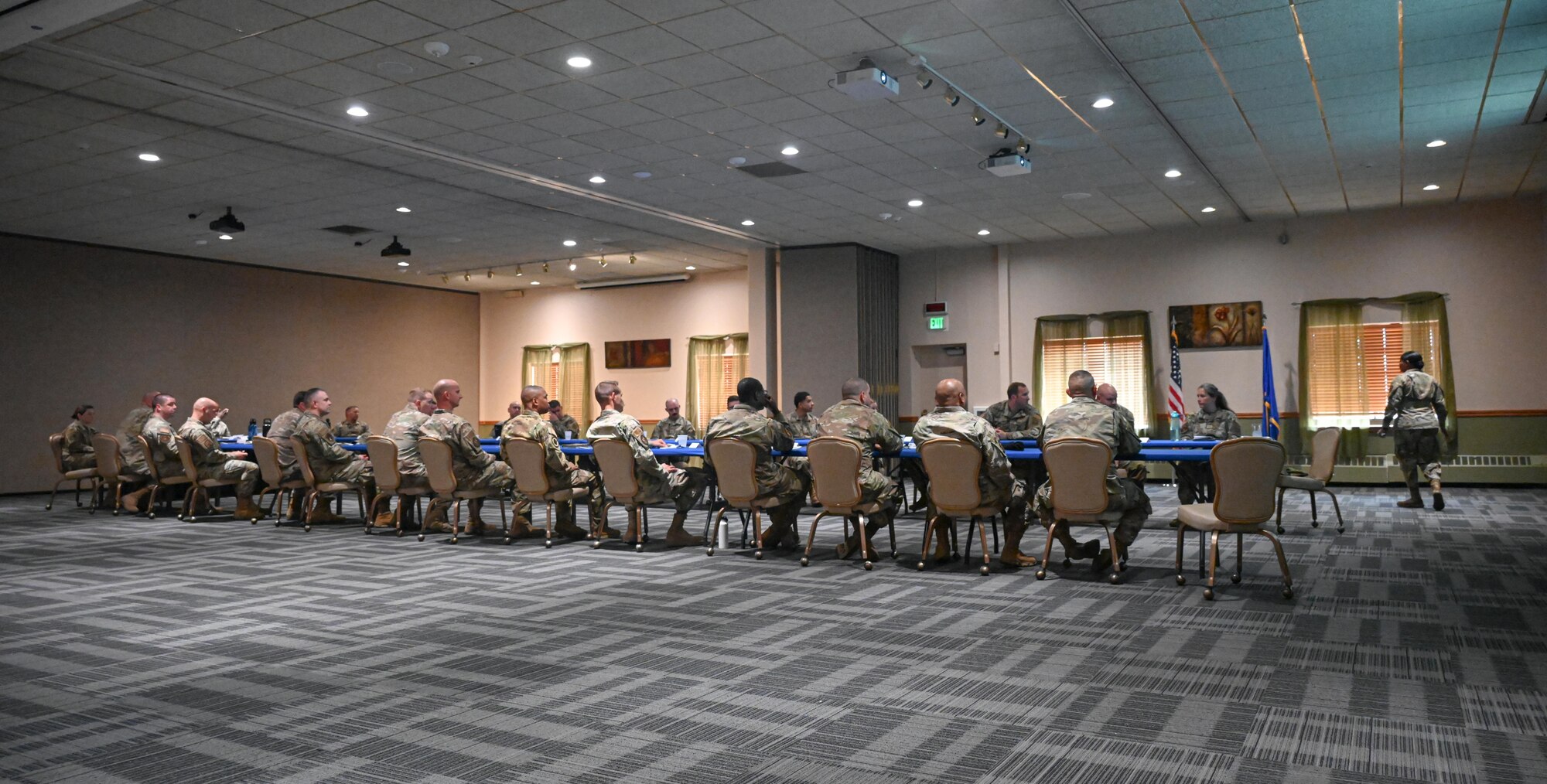 Chief Master Sgt. Melvina Smith, Air Force Global Strike Command command chief, speaks to group chiefs and first sergeants June 13, 2023 at Minot Air Force Base, North Dakota. Smith is the senior enlisted leader responsible to the commander on matters concerning the welfare of the command’s Airmen, which includes 33,700 professionals operating at two Numbered Air Forces and eleven active duty, Air National Guard, and Air Force Reserve wings. (U.S. Air Force photo by Senior Airman Caleb S. Kimmell)