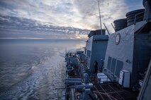 GULF OF RIGA (Jan. 20, 2023) The Arleigh Burke-class guided-missile destroyer USS Roosevelt (DDG 80) transits the Gulf of Riga, Jan. 20, 2023. Roosevelt is on a scheduled deployment in the U.S. Naval Forces Europe area of operations, employed by U.S. Sixth Fleet to defend U.S., allied and partner interests. (U.S. Navy photo by Mass Communication Specialist 2nd Class Danielle Baker/Released)