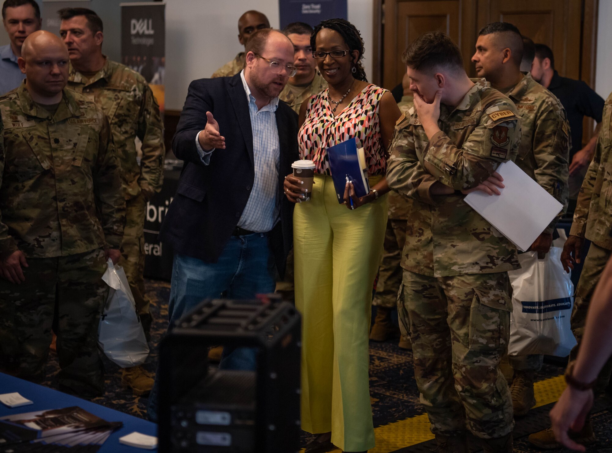 Kaiserslautern Military Community senior leaders tour the Ramstein technology exposition at Ramstein Air Base, Germany, July 18, 2023. The event provided an opportunity for members of the KMC to see the latest in emerging technologies and network with industry experts. (U.S. Air Force photo by Airman 1st Class Jared Lovett)