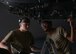 Senior Airman Cody Brittain (left) and U.S. Air Force Staff Sergeant Tony Rodgers, 5th Aircraft Maintenance Squadron load crew members, inspect the wing pylon of a B-52H Stratofortress at Minot Air Force Base, North Dakota, July 14, 2023. The B-52H Stratofortress is capable of carrying up to 70,000 pounds of munitions. (U.S. Air Force photo by Airman 1st Class Kyle Wilson)