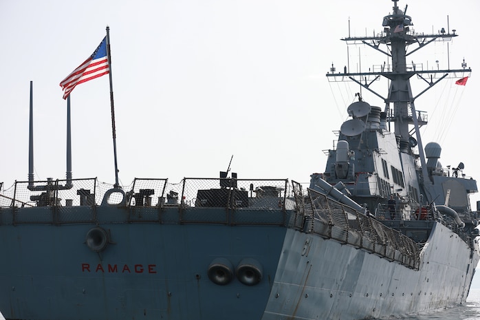 The Arleigh Burke-class guided-missile destroyer USS Ramage (DDG 61) – part of Carrier Strike Group (CSG) 12, Gerald R. Ford CSG, arrived in Durrës, Albania for a regularly scheduled port visit July 20, 2023.