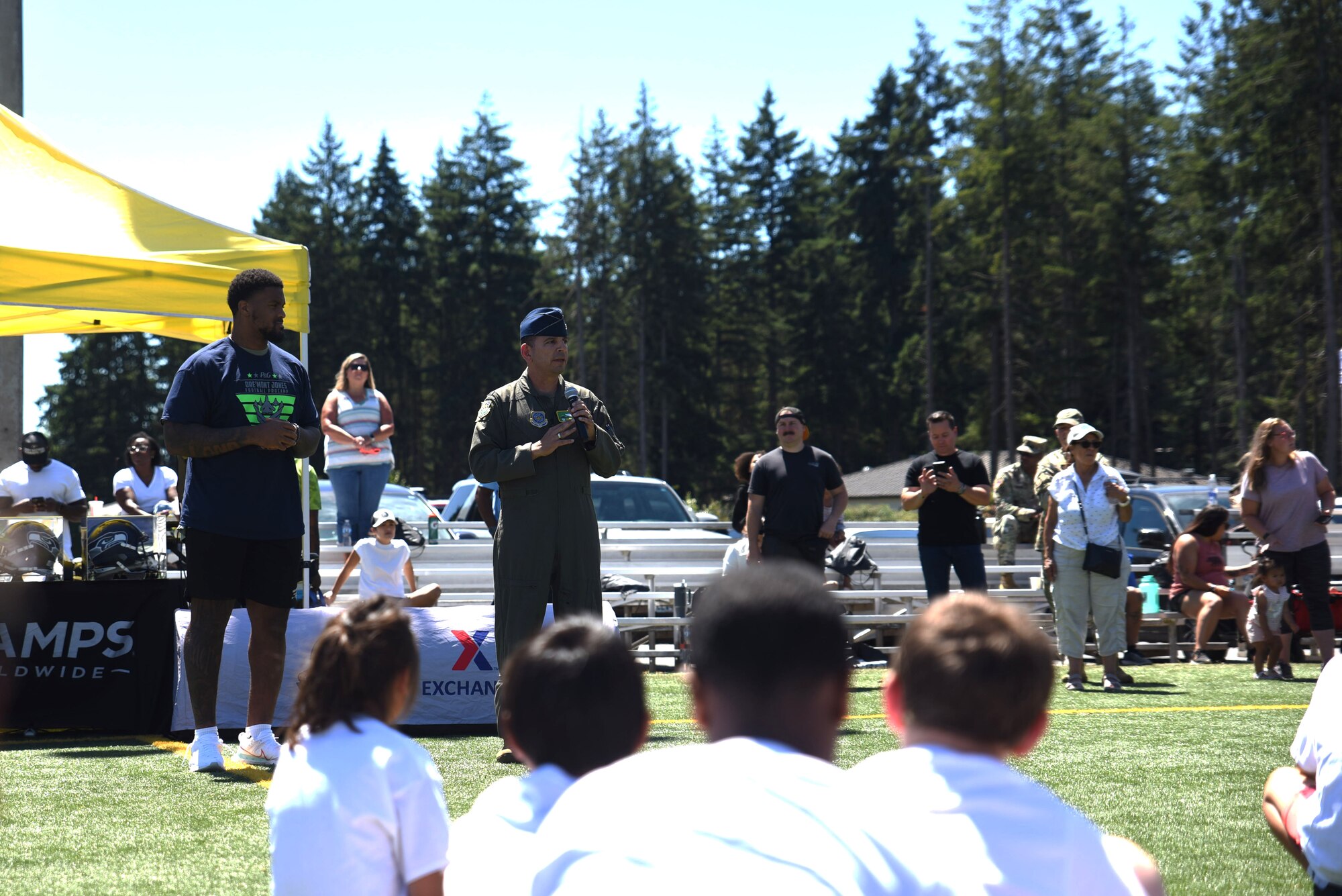 Jones hosted the camp and provided autographed photographs for more than 100 JBLM children from the ages of 6-14. (U.S. Air Force by Airman 1st Class Kylee Tyus)