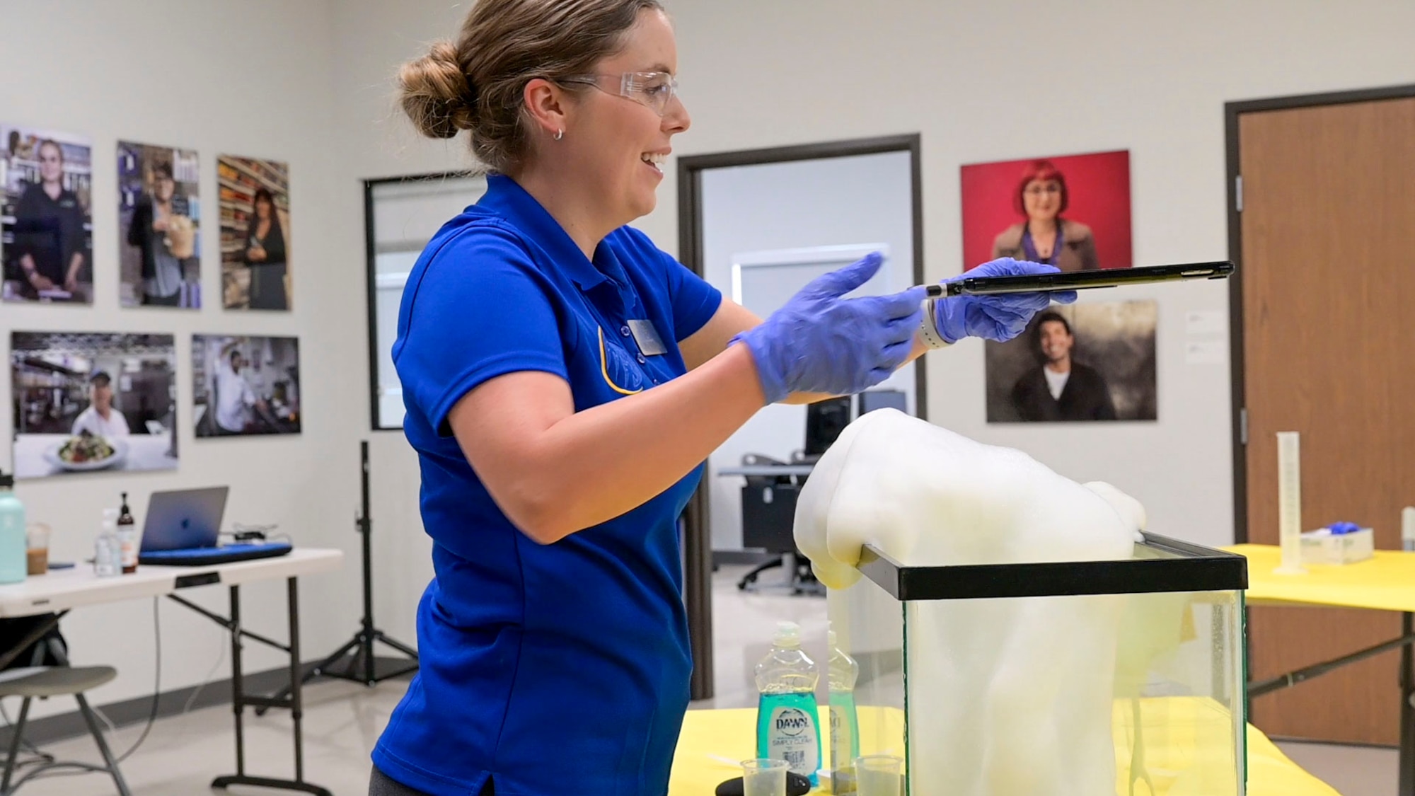 Paris Diaz, A STARBASE Edwards instructor, teaches students about science and math with the STEM activity "Bubble Trouble". STARBASE is a Department of Defense program designed to engage and immerse students in the world of science, technology, engineering and math.